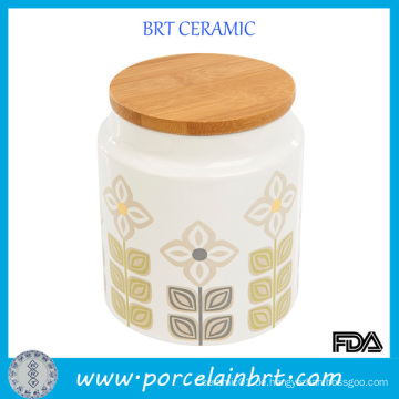 Decal Floral Keramik Lagerung Jar mit Holzdeckel